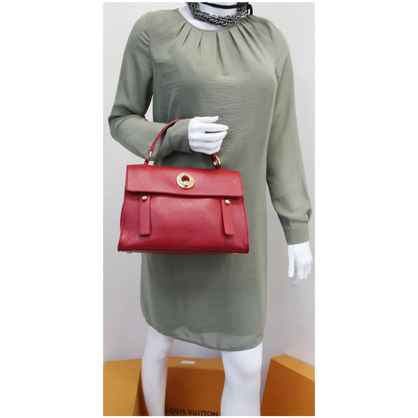 YVES SAINT LAURENT Muse Two Medium Calfskin Satchel Shoulder Bag Red