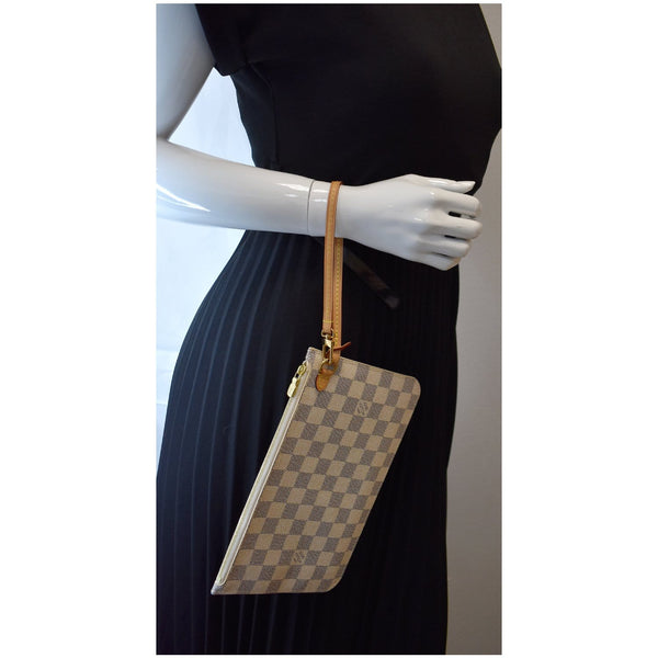 LOUIS VUITTON Pochette Wristlet Pouch Damier Azur Neverfull MM White