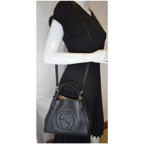 GUCCI Soho Small Pebbled Leather Shoulder Bag Black 336751