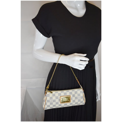 LOUIS VUITTON Pochette Eva Damier Azur Clutch Bag White
