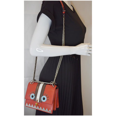 FENDI Mini Kan I Eyes Faces Leather Shoulder Bag Red