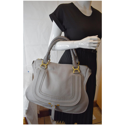 CHLOE Marcie Large Calfskin Leather Shoulder Bag Grey