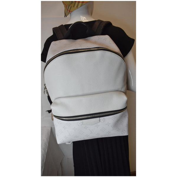 LOUIS VUITTON Discovery PM Taiga Monogram Leather Backpack White