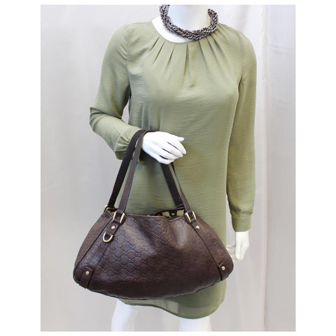 GUCCI Abbey Medium Leather Tote Shoulder Bag Dark Brown-US