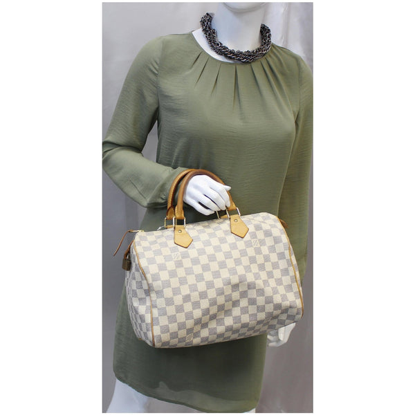 LOUIS VUITTON Speedy 30 Damier Azur Satchel Handbag White-US