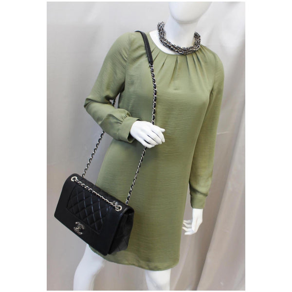 CHANEL Mademoiselle Vintage Flap Sheepskin Leather Shoulder Bag Black