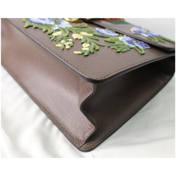 GUCCI Sylvie Embroidered Leather Medium Top Handle Bag Brown 431665