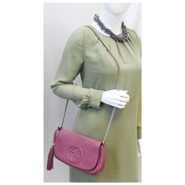 GUCCI Soho Chain Purple Leather Crossbody Bag-US