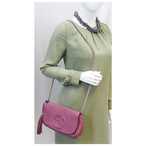 GUCCI Soho Chain Purple Leather Crossbody Bag-US