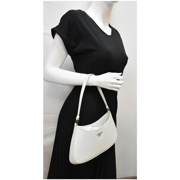 PRADA Cleo Brushed Leather Shoulder Bag White