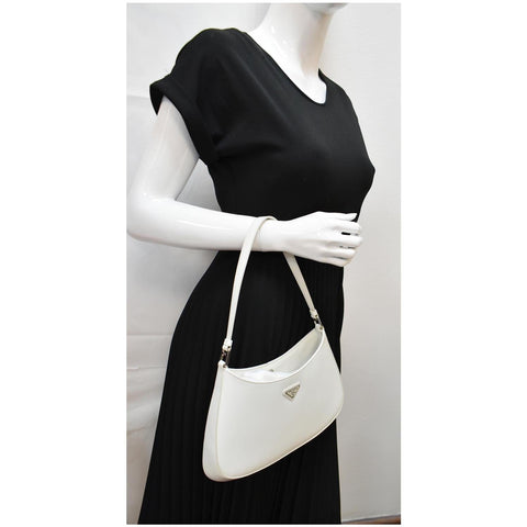 PRADA Cleo Brushed Leather Shoulder Bag White