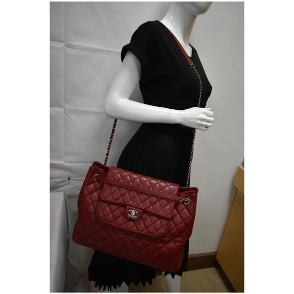 Chanel Front Flap Pocket Quilted Caviar Leather Tote Bag