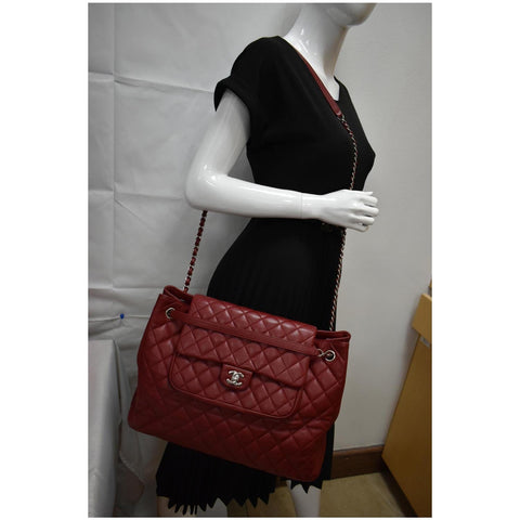 Chanel Front Flap Pocket Quilted Caviar Leather Tote Bag