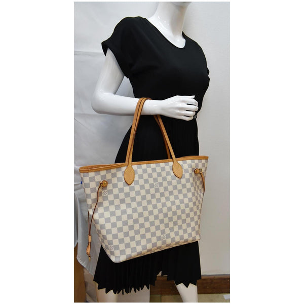 LOUIS VUITTON Neverfull MM Damier Azur Tote Bag White