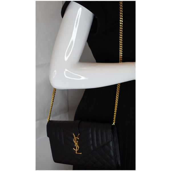 YVES SAINT LAURENT Envelope Small Leather Shoulder Bag Black