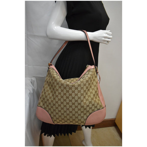 GUCCI Large Bree GG Canvas Hobo Bag Pink 449244