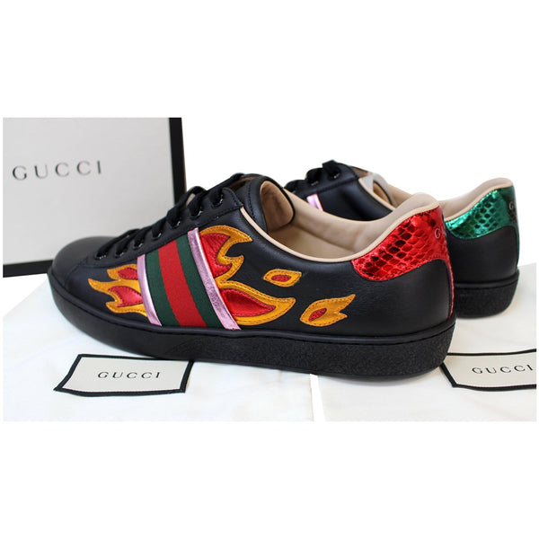 GUCCI Ace Low-Top Flames Sneaker Black 440724 US 7.5