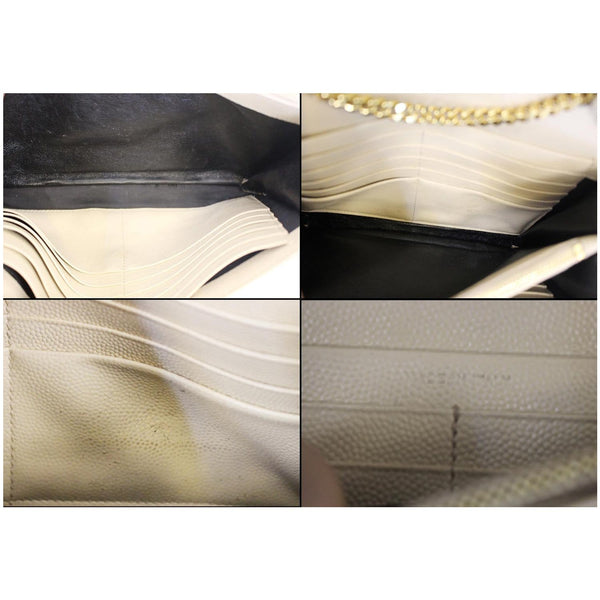 YVES SAINT LAURENT Matelasse Chevron Grain De Poudre Envelope Chain Wallet Beige