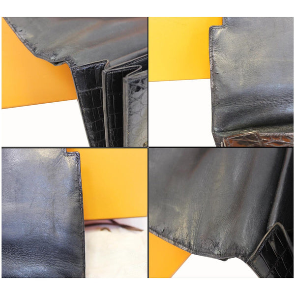 HERMES Piano 25Cm Crocodile Leather Flap Bag Black-US