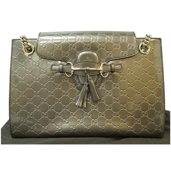 GUCCI Emily Large Guccissima Chain Shoulder Bag Grey 295403