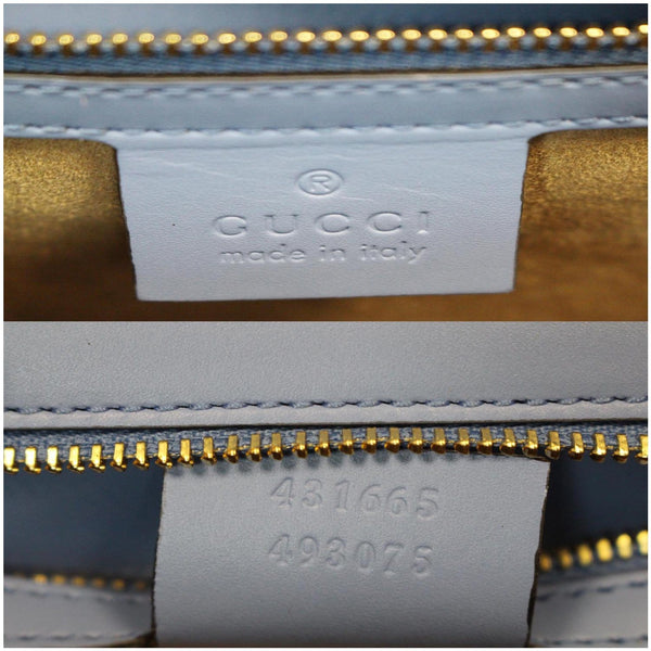 GUCCI Sylvie Embroidered Leather Medium Top Handle Bag Blue 431665