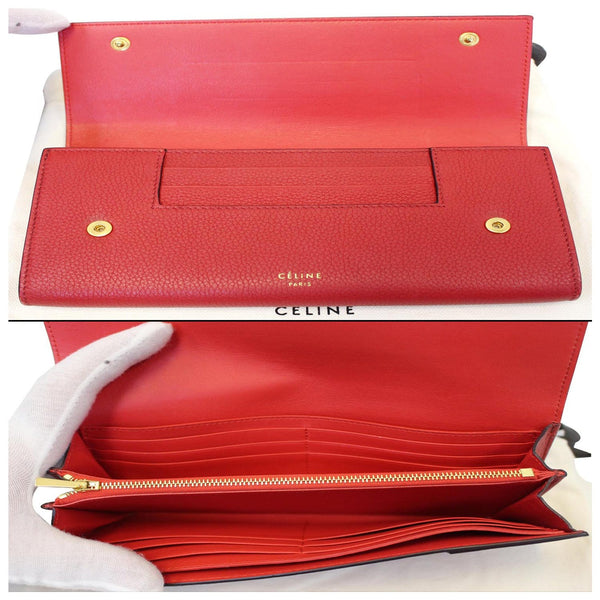 CELINE Large Flap Multifunction Leather Wallet Red-US