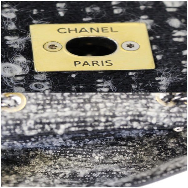 CHANEL Tweed Lambskin Leather Flap Bag Black