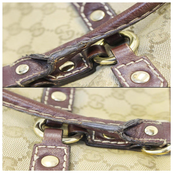 GUCCI Beige GG Canvas Horsebit Nail Medium Boston Bag