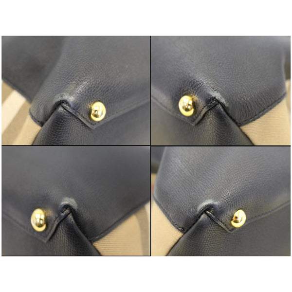 BURBERRY Large Banner Calf Leather House Check Tote Bag Black