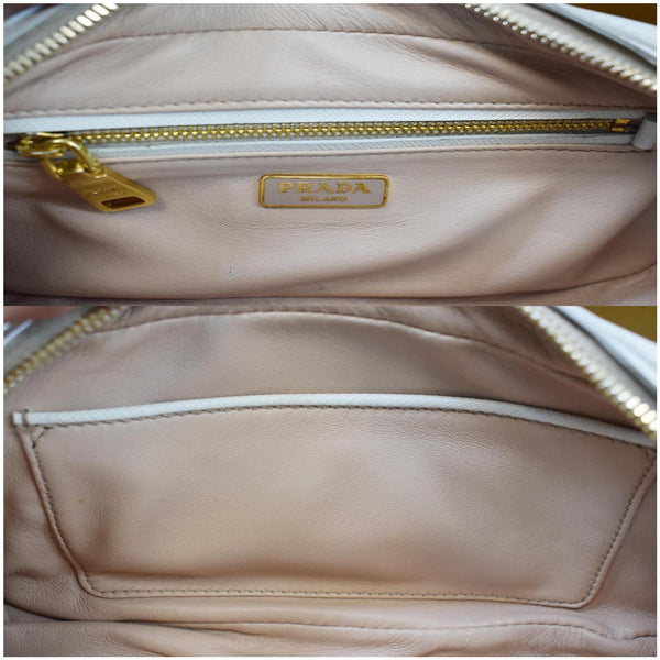 PRADA Lux Pochette Cammeo Saffiano Leather Pouch Bag Talco - Last Call