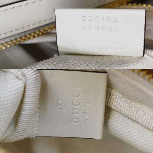 GUCCI Cutout Floral Canval Leather Shoulder Bag 550132 White