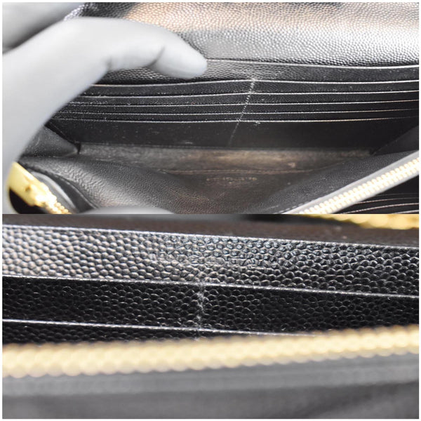 YVES SAINT LAURENT Matelasse Chevron Grain De Poudre Envelope Chain Wallet Black