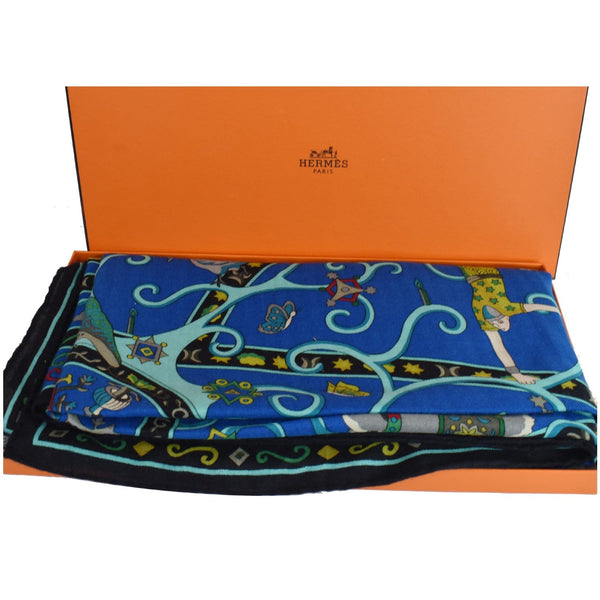 HERMES Soie Peuple Du Vent Cashmere Silk Caban Cobalt Turquoise Scarf