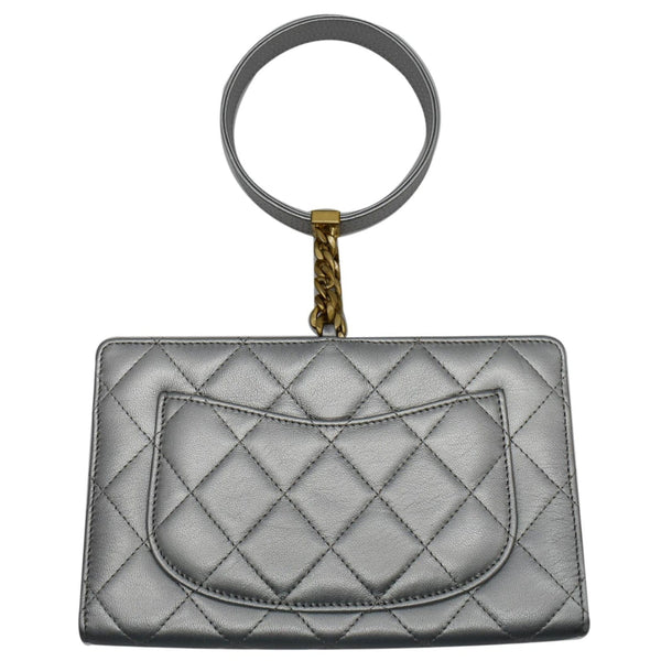 CHANEL By The Sea Quilted Lambskin Leather Clutch Wallet Metallic Silver
