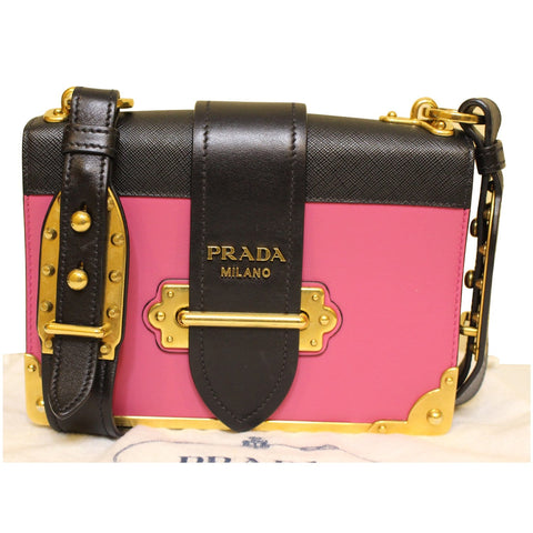 PRADA Cahier City Calf Saffiano Leather Shoulder Bag Black