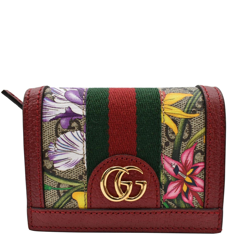 NEW Gucci GG Ophidia Red Supreme Coated Canvas Floral Bifold Wallet 523155