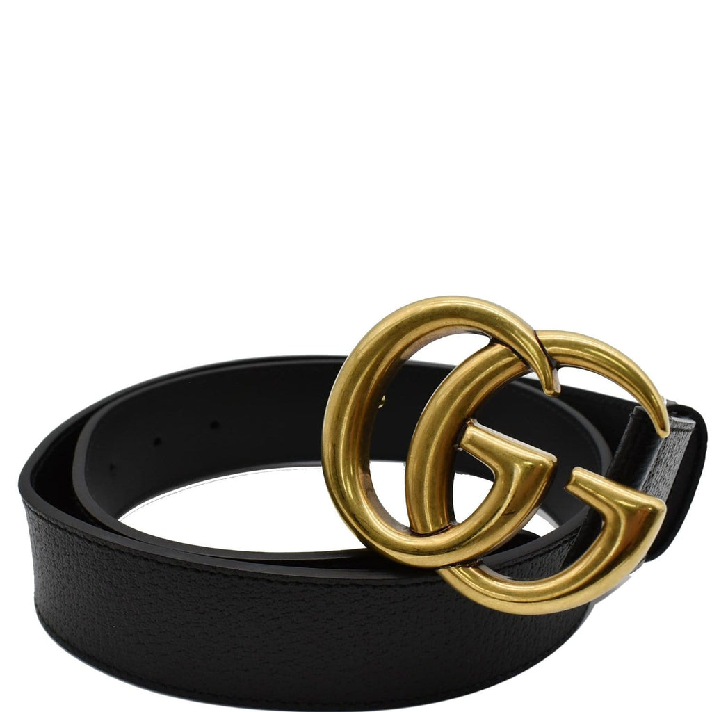 GUCCI Wide Double G Buckle Leather Belt Black 406831 Size 75.30