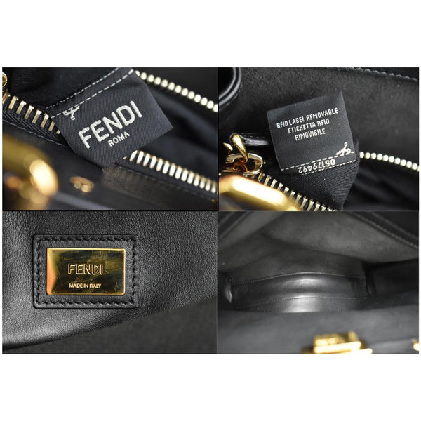 FENDI Peekaboo Medium Whipstitch Leather Satchel Shoulder Bag Black
