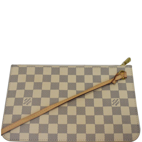 LOUIS VUITTON Neverfull MM Damier Azur Pochette Wristlet Pouch White