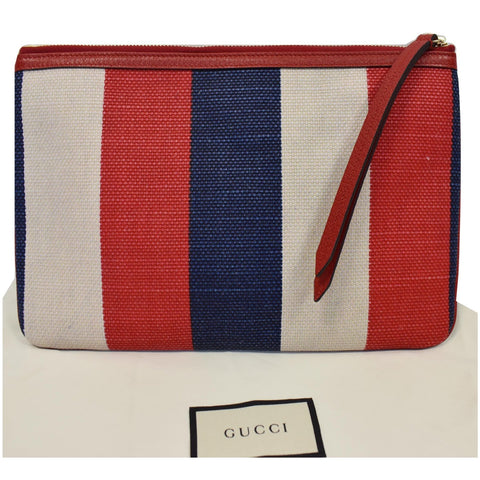 GUCCI Linea Merida Web Stripe Canvas Zip Pouch Multicolor 524788