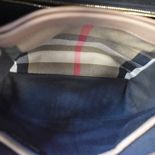 BURBERRY Banner Derby Small House Check Leather Tote Shoulder Bag Pale Taupe