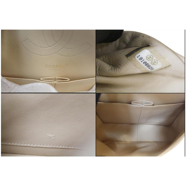 CHANEL Jumbo Double Flap Caviar Leather Shoulder Bag Beige