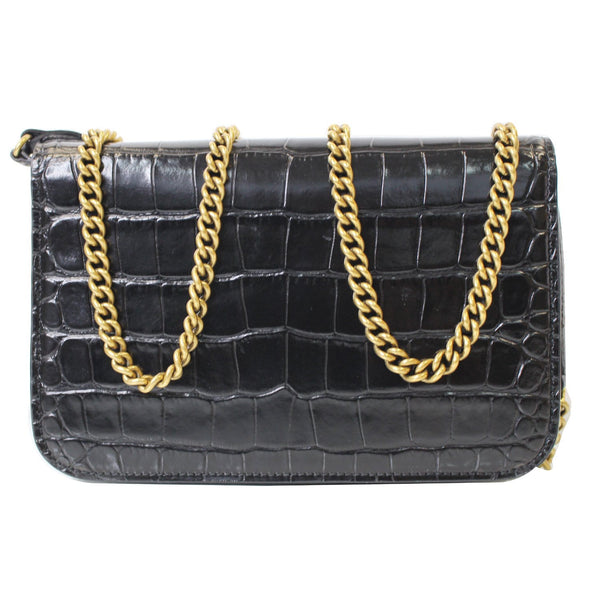 BALENCIAGA B Embossed Leather Chain Crossbody bag Black - 25% OFF
