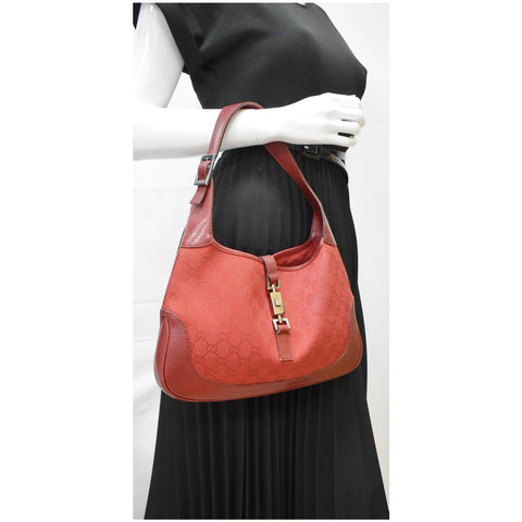 Gucci Jackie Vintage GG Canvas Leather Hobo Bag Red