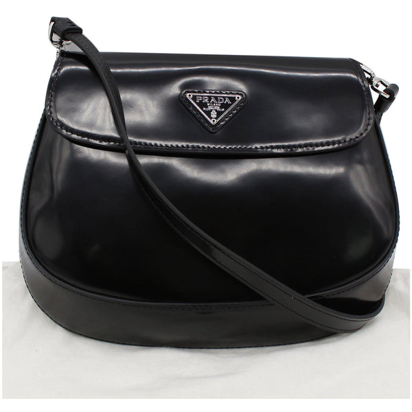 PRADA Cleo Brushed Leather Shoulder Bag Black