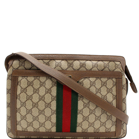 GUCCI Vintage Web Detail GG Canvas Shoulder Bag Beige