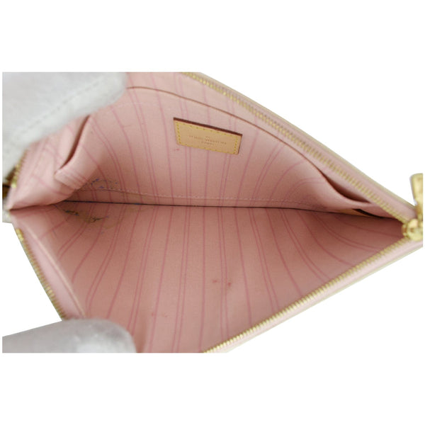 LOUIS VUITTON Neverfull MM Damier Azur Pochette Wristlet Pouch Rose Ballerine