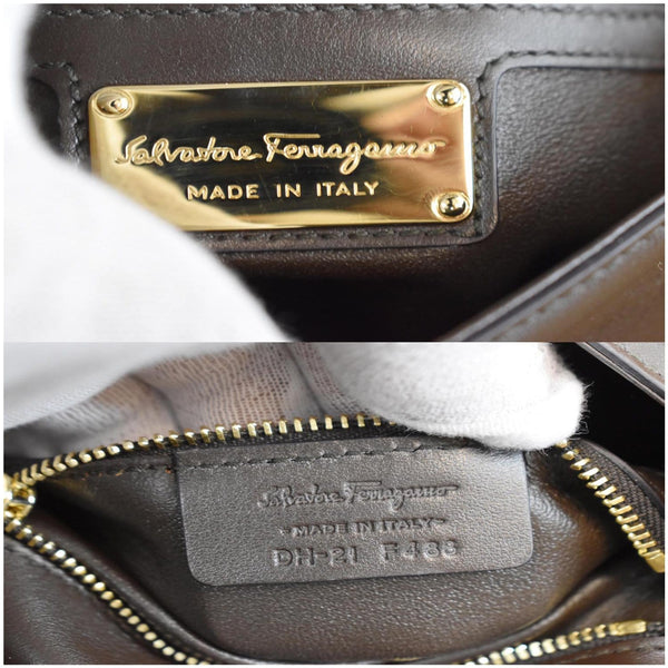 SALVATORE FERRAGAMO Rosette Leather Chain Crossbody Bag Chocolate Brown - Final Sale