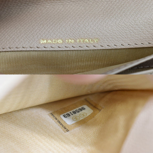 CHANEL Long Coco Button Bi-Fold Caviar Leather Wallet Beige