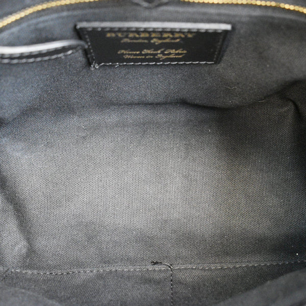 BURBERRY Derby Banner Small House Check Leather Tote Shoulder Bag Black